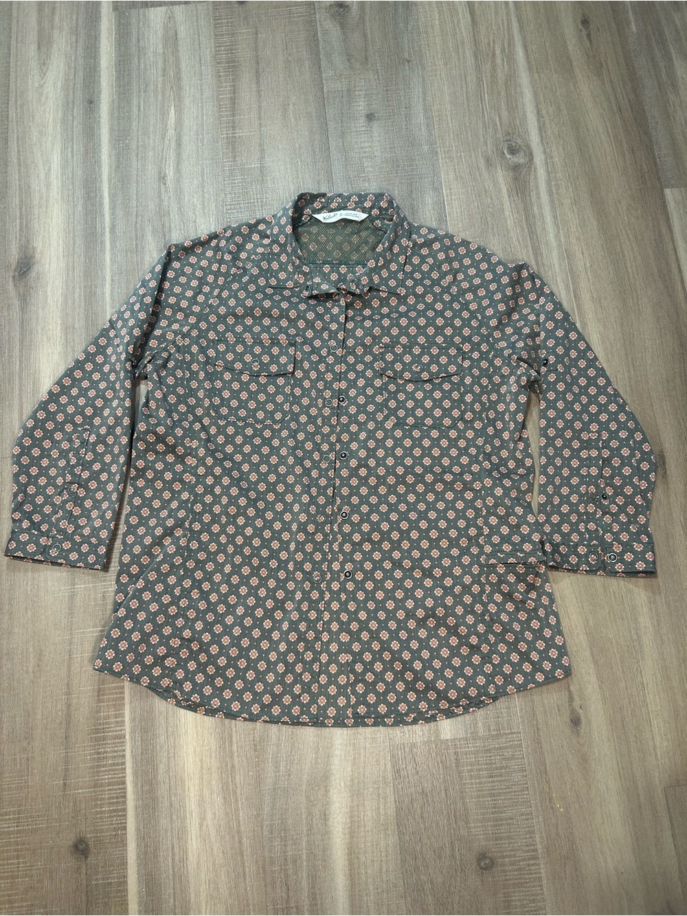 Woolrich Green Button-Up Shirt with Coral Flower Print